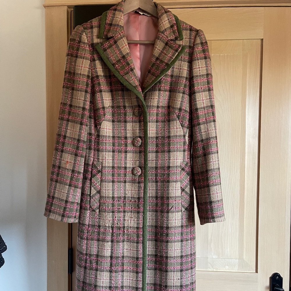 Laura Ashley Vintage Pink Plaid Pea Coat, UK 10/EU 36/US 6 (S)